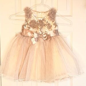 Bonnie Baby Sequin Floral Tulle Dress in Champagne